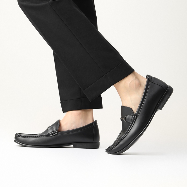 Men's PU Leather Metallic Horsebit Loafers - BLACK - 6